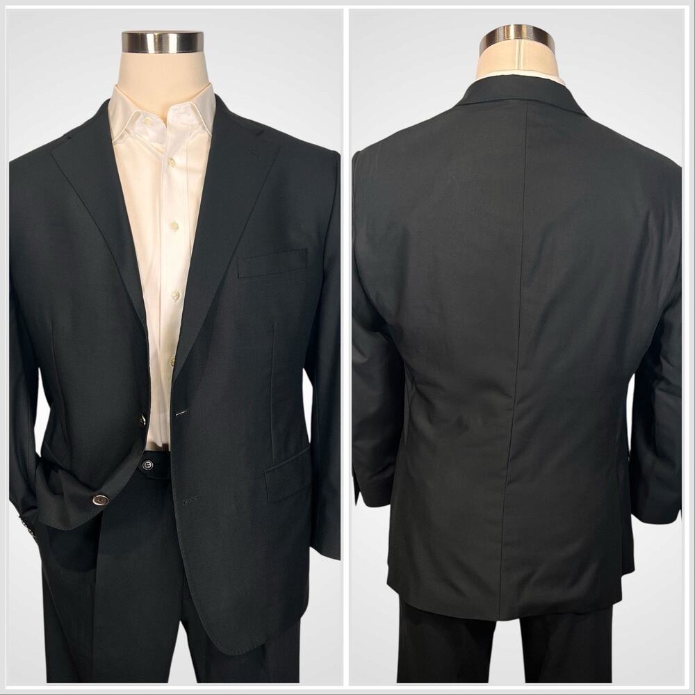 Samuelsohn Custom 44R Solid Black Quality Designer Blazer Silver Tone Buttons - Picture 2 of 16